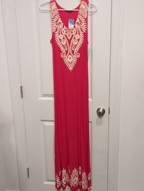 Just Love Fuchsia Maxi Dress with Cream Embroidery